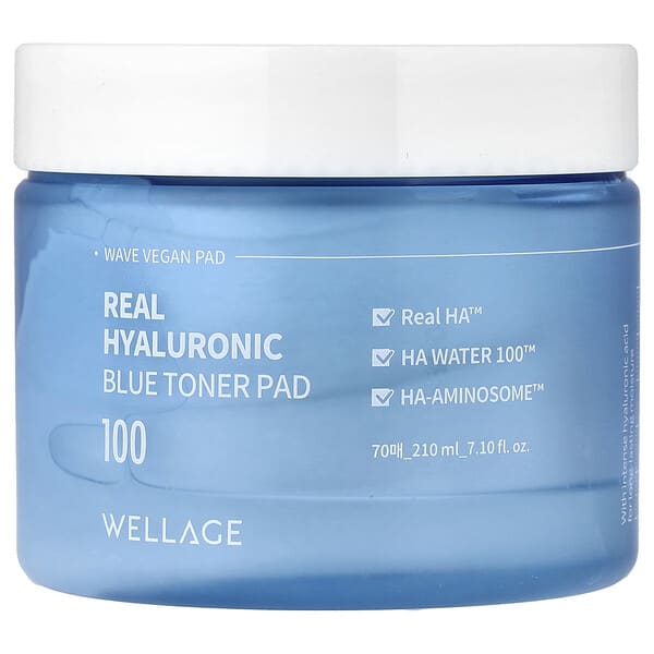 Wellage, Real Hyaluronic Blue Toner Pad 100, 70 Pads