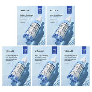 Wellage, Real Hyaluronic Blue Ampoule Beauty Mask, 5 Sheets, 0.91 fl oz (27 ml) Each
