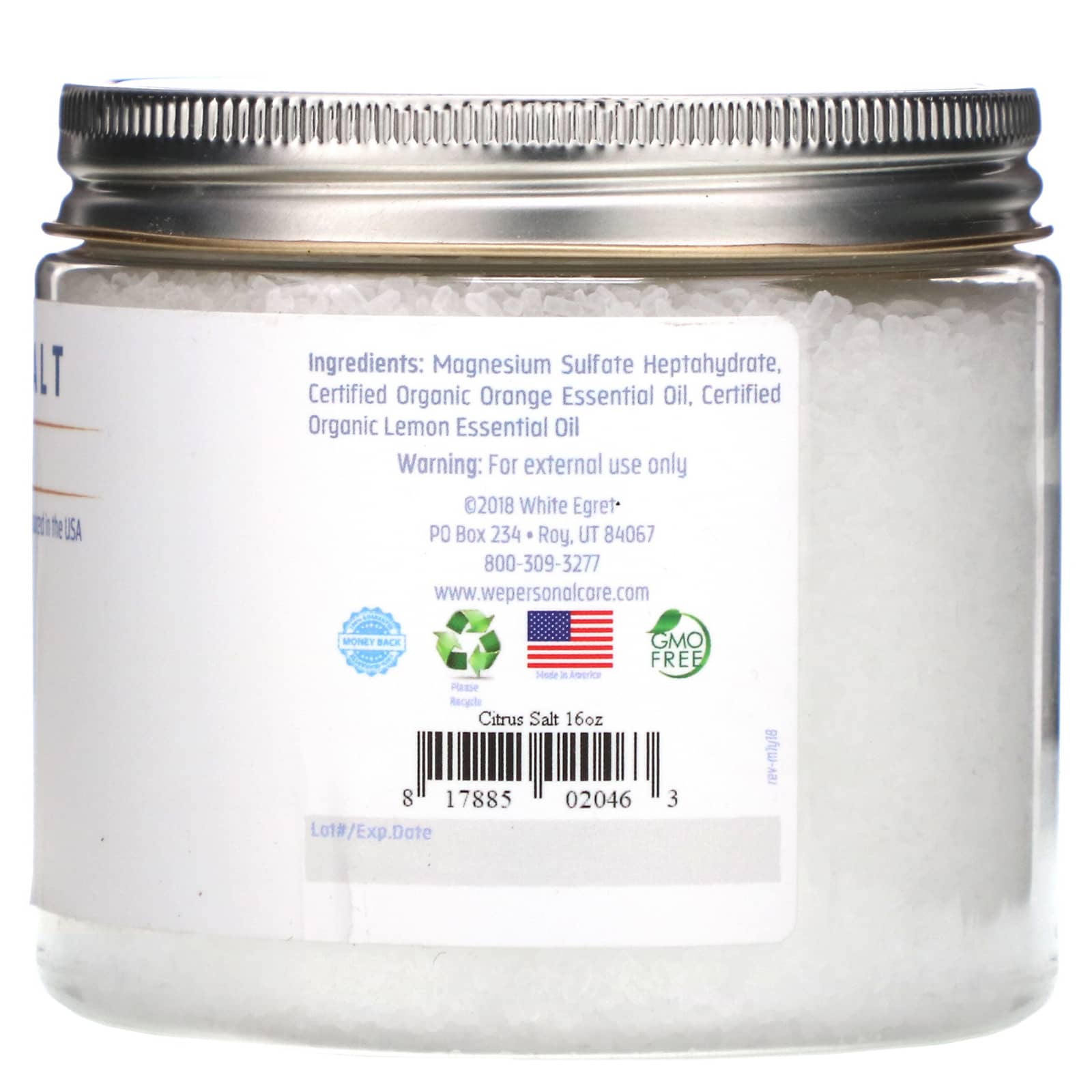 White Egret Personal Care Epsom Salt Citrus 16 Oz 454 G