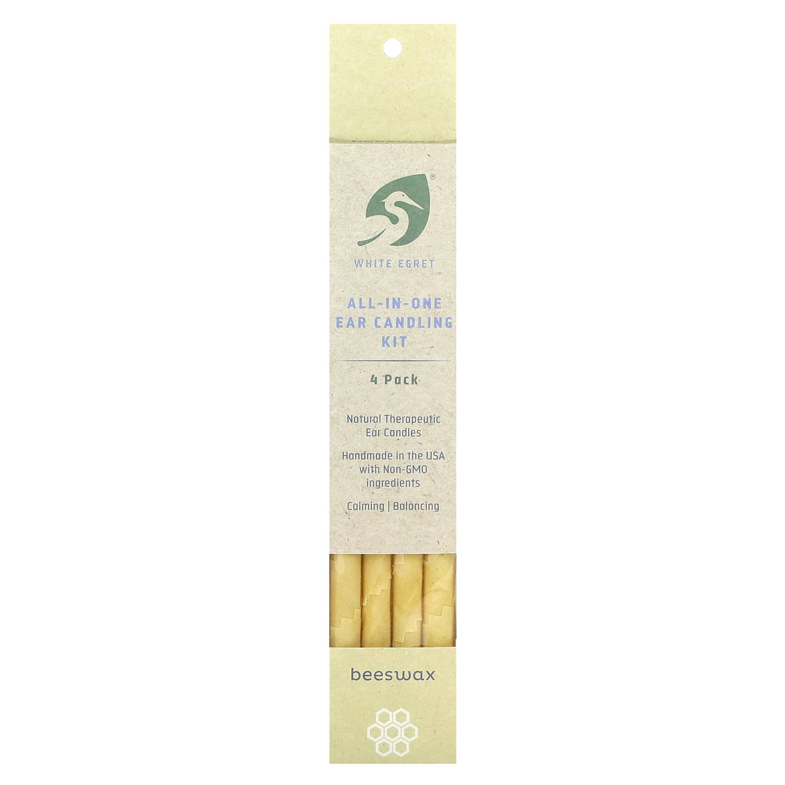 White Egret Personal Care, AllInOne Ear Candling Kit, Beeswax, 4 Pack