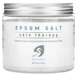 White Egret Personal Care, Sel d'Epsom, Thérapie pour la peau, Noix de coco et citron vert, 454 g