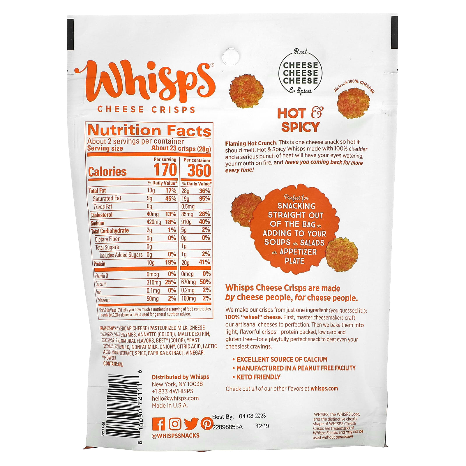 Whisps Cheese Crisps Hot And Spicy 2 12 Oz 60 G