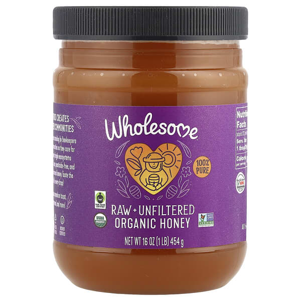 Wholesome Sweeteners, Raw + Unfiltered Organic Honey, 16 oz (454 g)