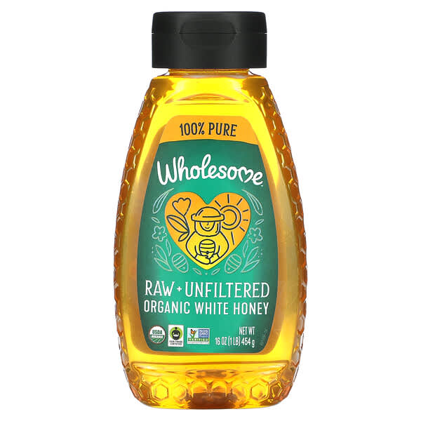 Wholesome Sweeteners, オーガニック、未加工未濾過ホワイトハニー、16オンス（454 g）