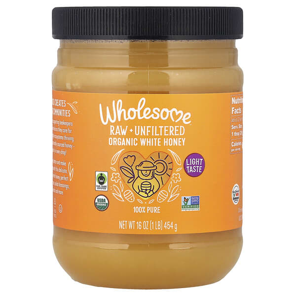 Wholesome Sweeteners, Raw + Unfiltered Organic White Honey , 16 oz (454 g)