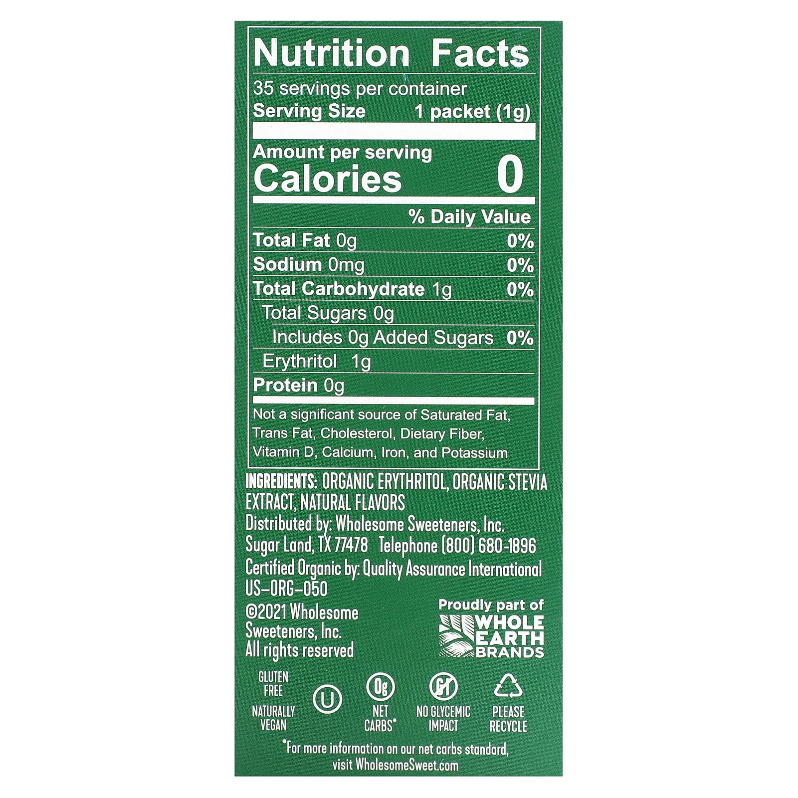 Wholesome Sweeteners, Organic Stevia, Zero Calorie Sweetener Blend, 35