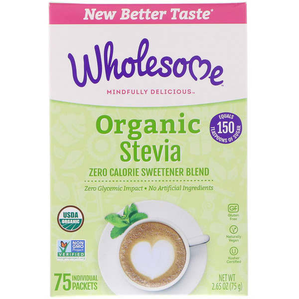Wholesome, Organic Stevia, Zero Calorie Sweetener Blend, 75 Individual Packets, 2.65 oz (75 g)