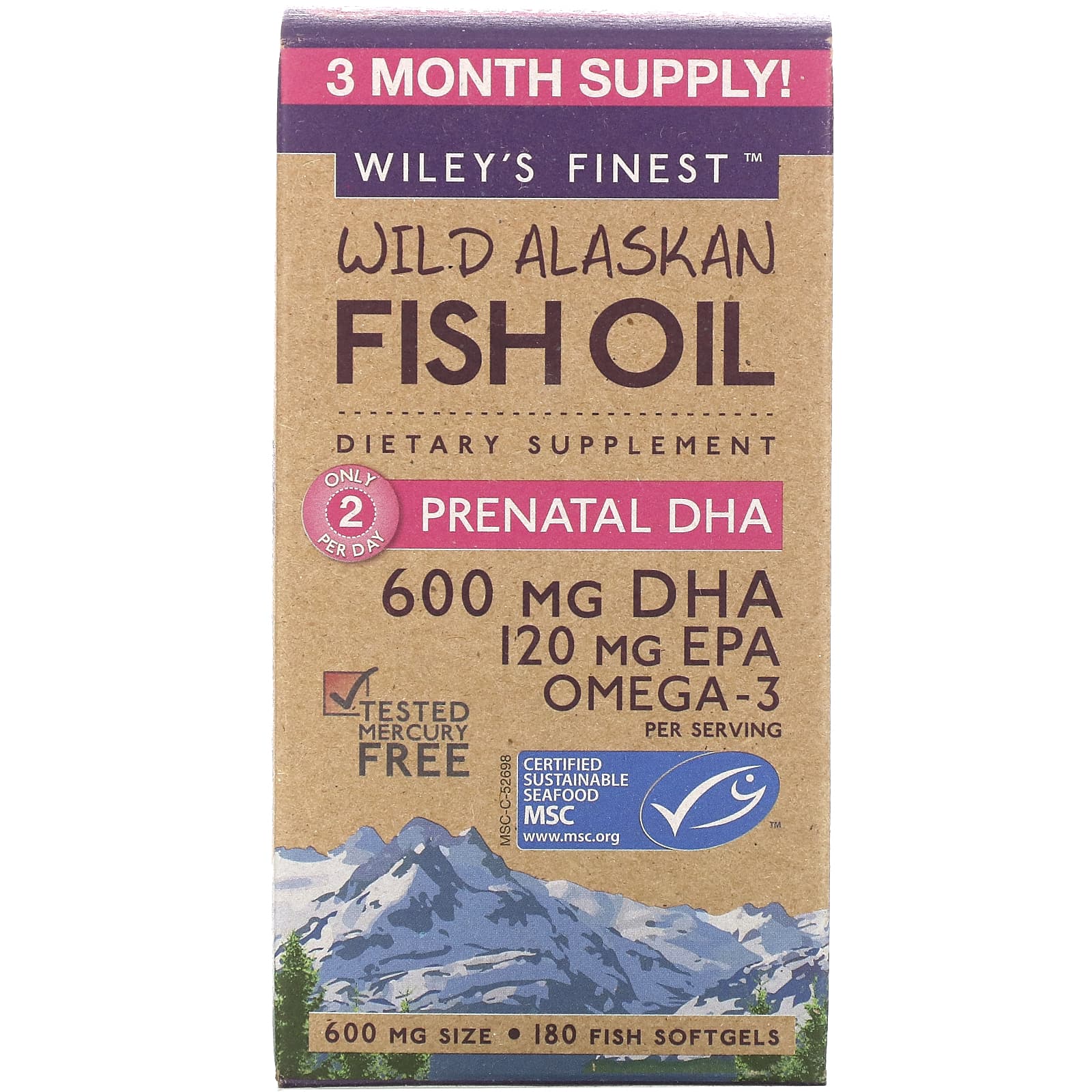 Wiley's Finest, Wild Alaskan Fish Oil, Prenatal DHA, 600 mg, 180 Fish