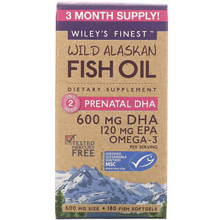 Wiley's Finest, زيت سمك ألاسكا البري، قبل الولادة يحتوي على حمض الدوكوساهيكسانويك، 600 مغ، 180 كبسولة هلامية