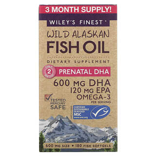 Wiley's Finest, 野生阿拉斯加魚油，產前 DHA，600 毫克，180 粒魚軟凝膠