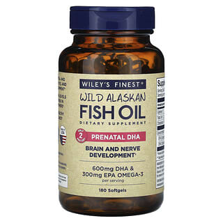 Wiley's Finest, Aceite de pescado salvaje de Alaska, DHA prenatal, 600 mg, 180 cápsulas blandas de pescado