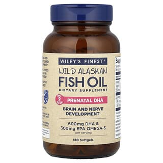 Wiley's Finest, Huile de poisson sauvage d'Alaska, DHA prénatal, 600 mg, 180 capsules à enveloppe molle de poisson