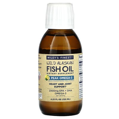 Wiley's Finest, Wild Alaskan Fish Oil, Peak Liquid Omega-3, Natural Lemon Flavor, 2150 mg, 4.23 fl oz (125 ml)