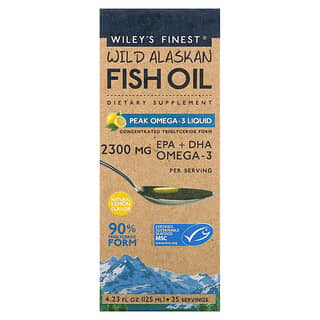 Wiley's Finest, Wild Alaskan Fish Oil, Peak Omega-3 Liquid, Natural Lemon , 2,300 mg, 4.23 fl oz (125 ml)