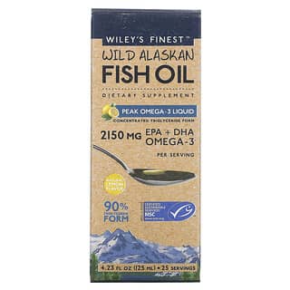 Wiley's Finest, Aceite de pescado salvaje de Alaska, Líquido máximo de omega-3, Sabor natural a limón, 2150 mg, 125 ml (4,23 oz. Líq.)