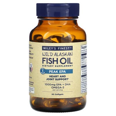 Wiley's Finest, Wild Alaskan Fish Oil, Peak EPA, 1000 mg, 60 Fish Softgels