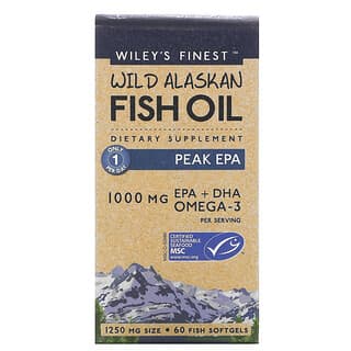 Wiley's Finest, Óleo de Peixe Selvagem do Alasca, Pico de EPA, 1.000 mg, 60 Cápsulas Softgel de Peixe