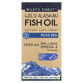 Wiley's Finest, Aceite de pescado salvaje de Alaska, EPA máximo, 1000 mg, 60 cápsulas blandas de pescado