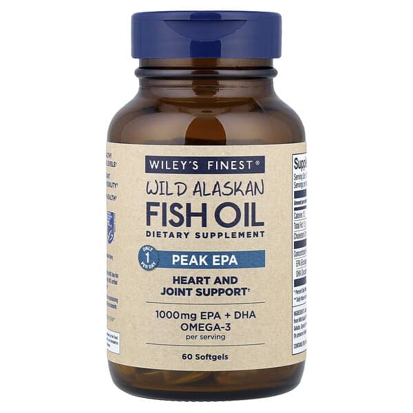 Wiley's Finest, 자연산 알래스카 피쉬 오일, 에이코사펜타엔산 최고 함량, 소프트젤 60정