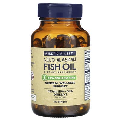 Wiley's Finest, Wild Alaskan Fish Oil, Easy-To-Swallow Minis, 630 mg, 180 Softgels