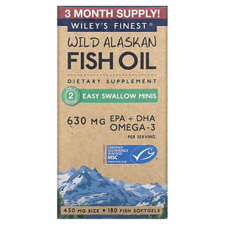 Wiley's Finest, Aceite de pescado salvaje de Alaska, Minis de fácil deglución, 630 mg, 180 cápsulas blandas