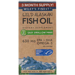 Wiley's Finest, Huile de poisson sauvage d'Alaska, Minis capsules faciles à avaler, 630 mg, 180 capsules à enveloppe molle