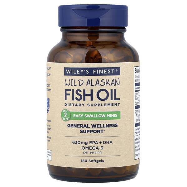 Wiley's Finest, 자연산 알래스카 피쉬 오일, 삼키기 쉬운 미니 소프트젤, 소프트젤 180정