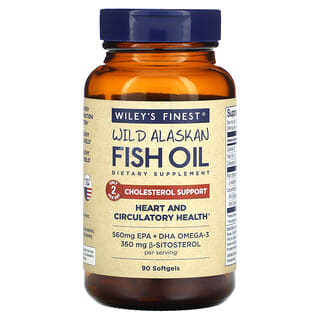 Wiley's Finest (ويليز فاينست)‏, زيت السمك الألاسكي البري ، دعم الكوليسترول ، 90 كبسولة هلامية