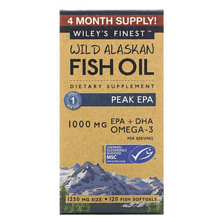 Wiley's Finest, Óleo de Peixe Selvagem do Alasca, Pico de EPA, 1.250 mg, 120 Cápsulas Softgel de Peixe