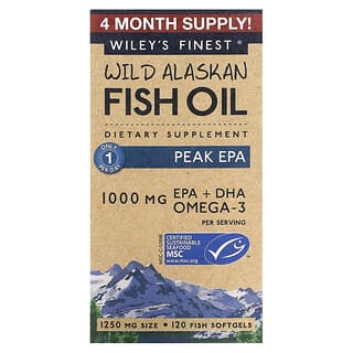 Wiley's Finest, Wild Alaskan Fish Oil, Peak EPA, Fischöl aus Alaska, mit höchstem EPA-Wert, 1.250 mg, 120 Fisch-Weichkapseln