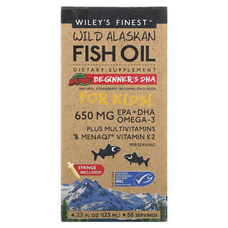 Wiley's Finest, Wild Alaskan Fish Oil, For Kids!, Beginner's DHA, Natural Strawberry Watermelon , 650 mg, 4.23 fl oz (125 ml)