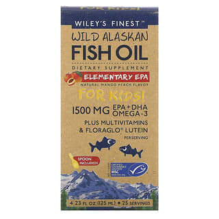 Wiley's Finest, Aceite de pescado silvestre de Alaska, ¡Para niños !, EPA elemental, Sabor natural a mango y melocotón, 1500 mg, 125 ml (4,23 oz. Líq.)