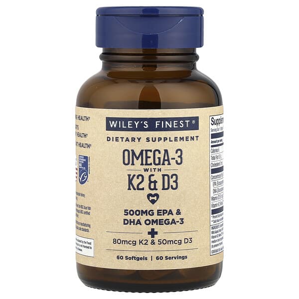 Wiley's Finest, 含 K2+D3 的 Omega-3，60 粒軟膠囊