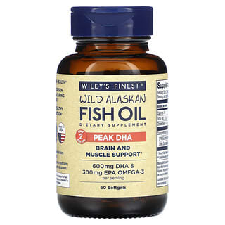 Wiley's Finest, Wild Alaskan Fish Oil, Peak DHA, 300 mg, 60 Softgels