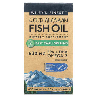 Wiley's Finest, Aceite de pescado salvaje de Alaska, Minis de fácil deglución, 450 mg, 60 cápsulas blandas de pescado