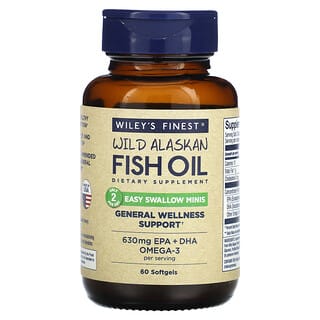Wiley's Finest (ويليز فاينست)‏, زيت السمك الألاسكي البري ، Easy Swallow Minis ، 60 كبسولة هلامية