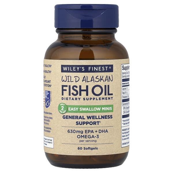 Wiley's Finest, 자연산 알래스카 피쉬 오일, 삼키기 쉬운 미니 소프트젤, 소프트젤 60정