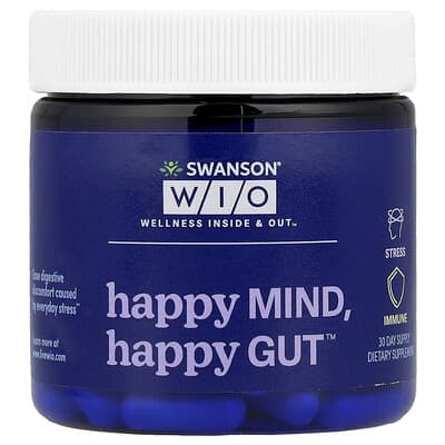 Swanson WIO, Happy Mind, Happy Gut™ Gut Support, 30 Vegetarian Capsules