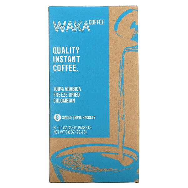 Waka Coffee, 100% Arabica Instant Coffee, Colombian, Medium Roast, 8 Single Serve Packets, 0.1 oz (2.8 g) Each