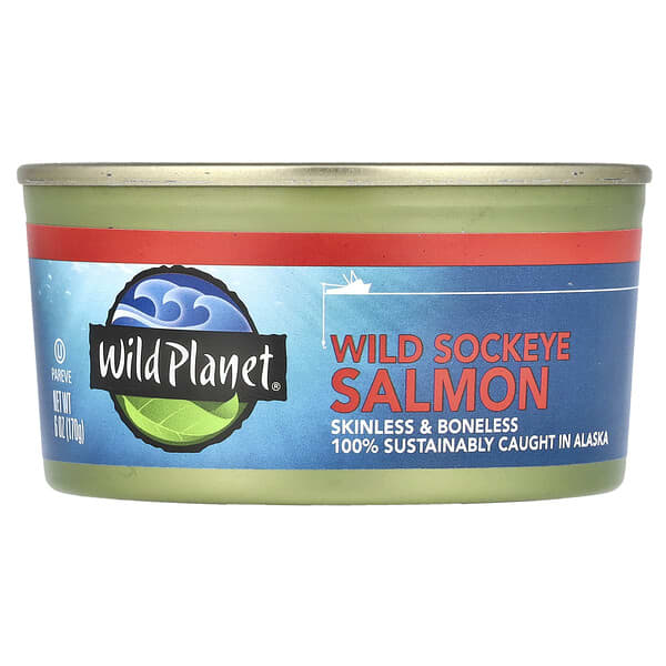 Wild Planet, Salmón salvaje rojo, sin piel y sin huesos, 6 oz (170 g)
