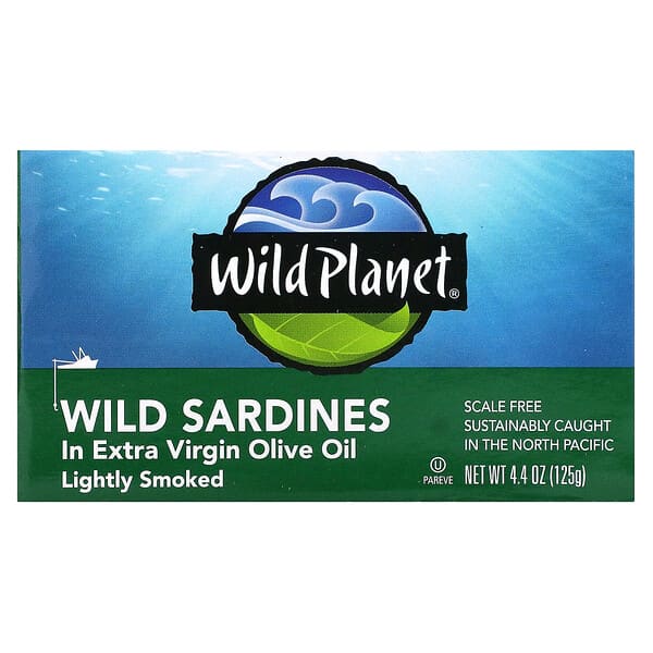 Wild Planet, Wild-Sardinen in Extra Virgin-Olivenöl, leicht geräuchert, 4,4 oz. (125 g)