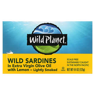 Wild Planet, сардины дикого улова в нерафинированном оливковом масле высшего качества, с лимоном, 125 г (4,4 унции)