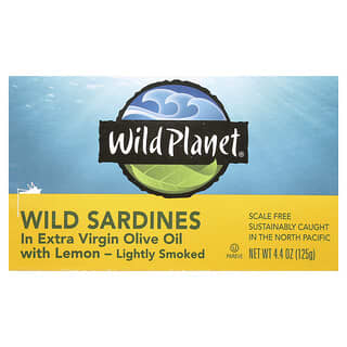 Wild Planet, Wild Sardines In Extra Virgin Olive Oil with Lemon, 4.4 oz (125 g)