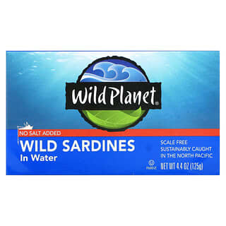 Wild Planet, Сардины, выловленные в диких условиях, в воде, Без добавления соли, 4,4 унц. (125 г)