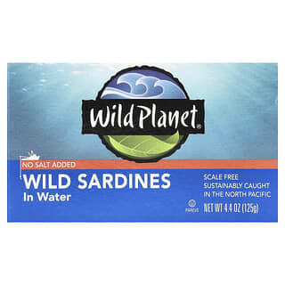 Wild Planet, Wild Sardines In Water, No Salt Added, 4.4 oz (125 g)