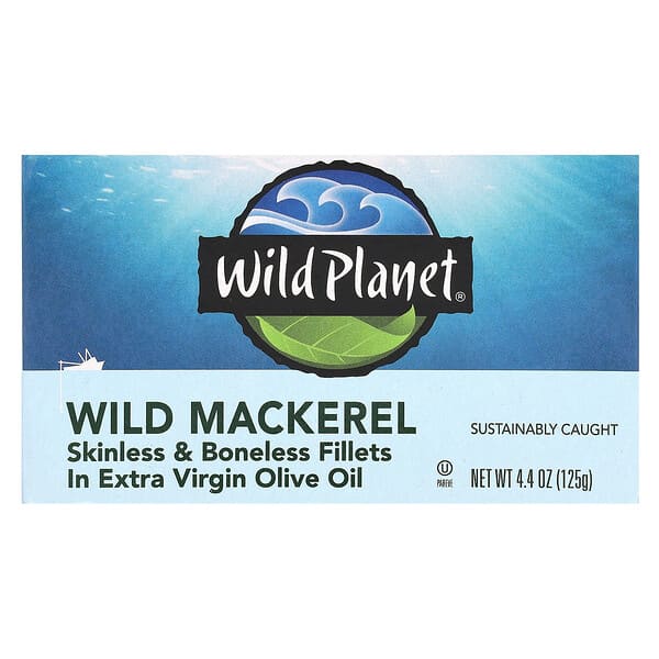 Wild Planet, Caballa silvestre, Filetes sin piel y deshuesados en aceite de oliva extra virgen, 125 g (4,4 oz)
