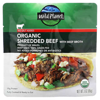 Wild Planet, Органическая тертая говядина с говяжьим бульоном, без добавления соли, 85 г (3 унции)