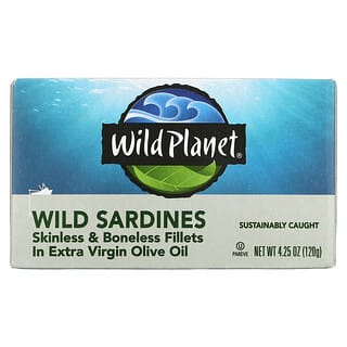 Wild Planet, Wild Sardines Skinless & Boneless Fillets in Extra Virgin Olive Oil, 4.25 oz (120 g)