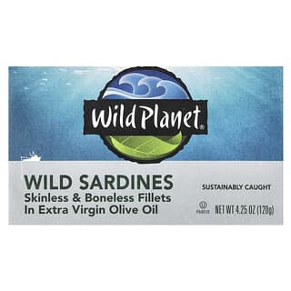 Wild Planet, Wild Sardines, Skinless & Boneless Fillets in Extra Virgin Olive Oil, 4.25 oz (120 g)