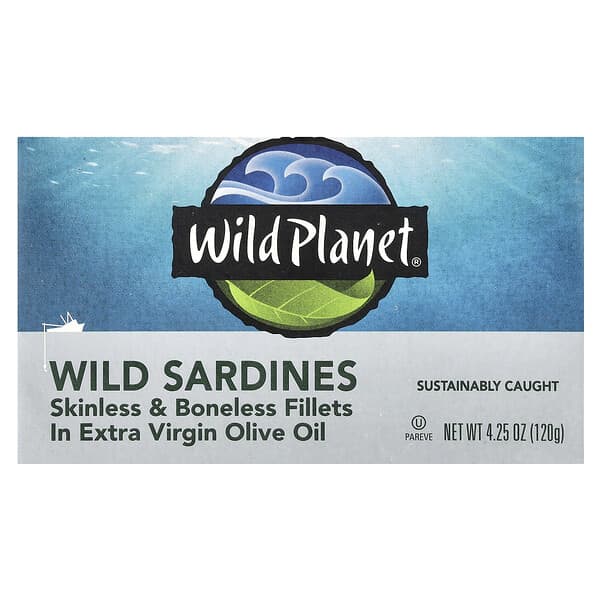 Wild Planet, Wild Sardines, Skinless & Boneless Fillets in Extra Virgin Olive Oil, 4.25 oz (120 g)